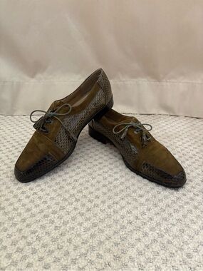 Giorgio Brutini Olive Suede & Snakeskin-Texture Lace-Up Oxfords